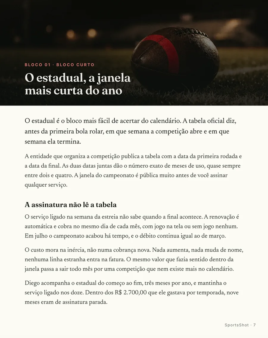 Abertura de bloco: Cada bloco abre em cena, com a janela do campeonato nomeada